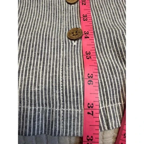 Sustainable Hemp Tencel Dress Fair Trade Coastal Stripe Button Front Pockets L - Picture 9 of 11